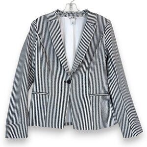 WHBM Gray White Blazer Jacket Stripe Seersucker Nautical Preppy Size 6